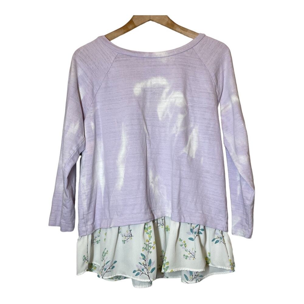 LOFT Mixed Media Long Sleeve Shirt Top Bleach Dye Lavender Medium